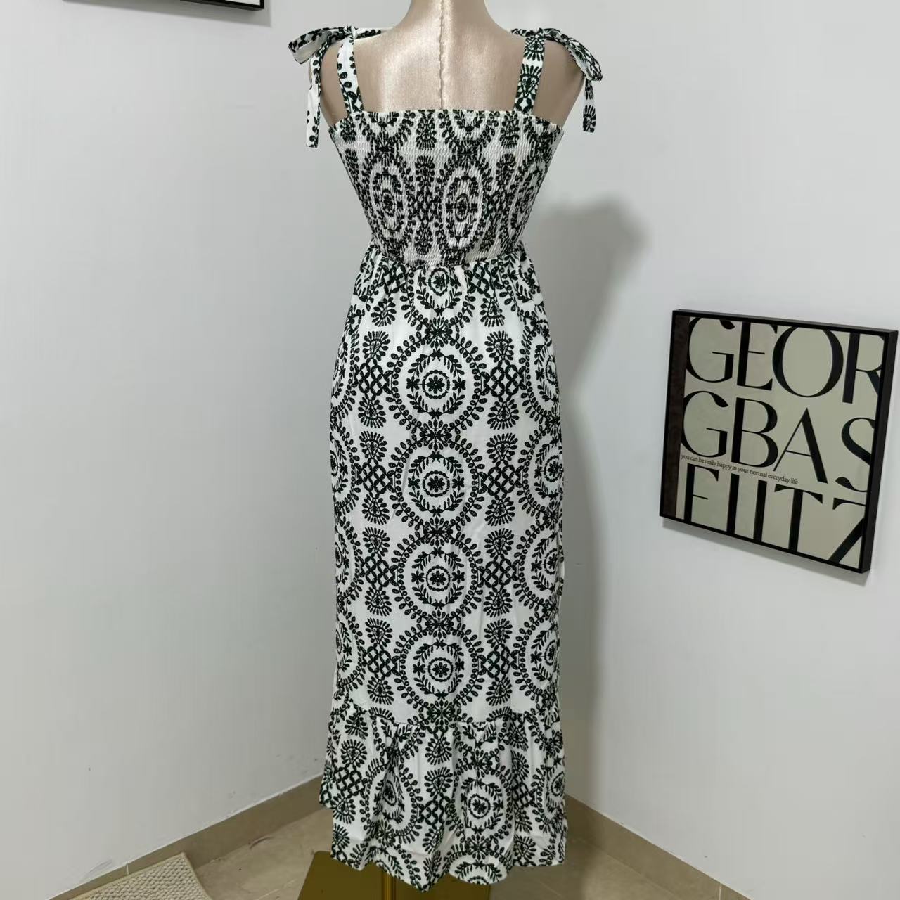 Printed Sleeveless Strappy Dress with Slit