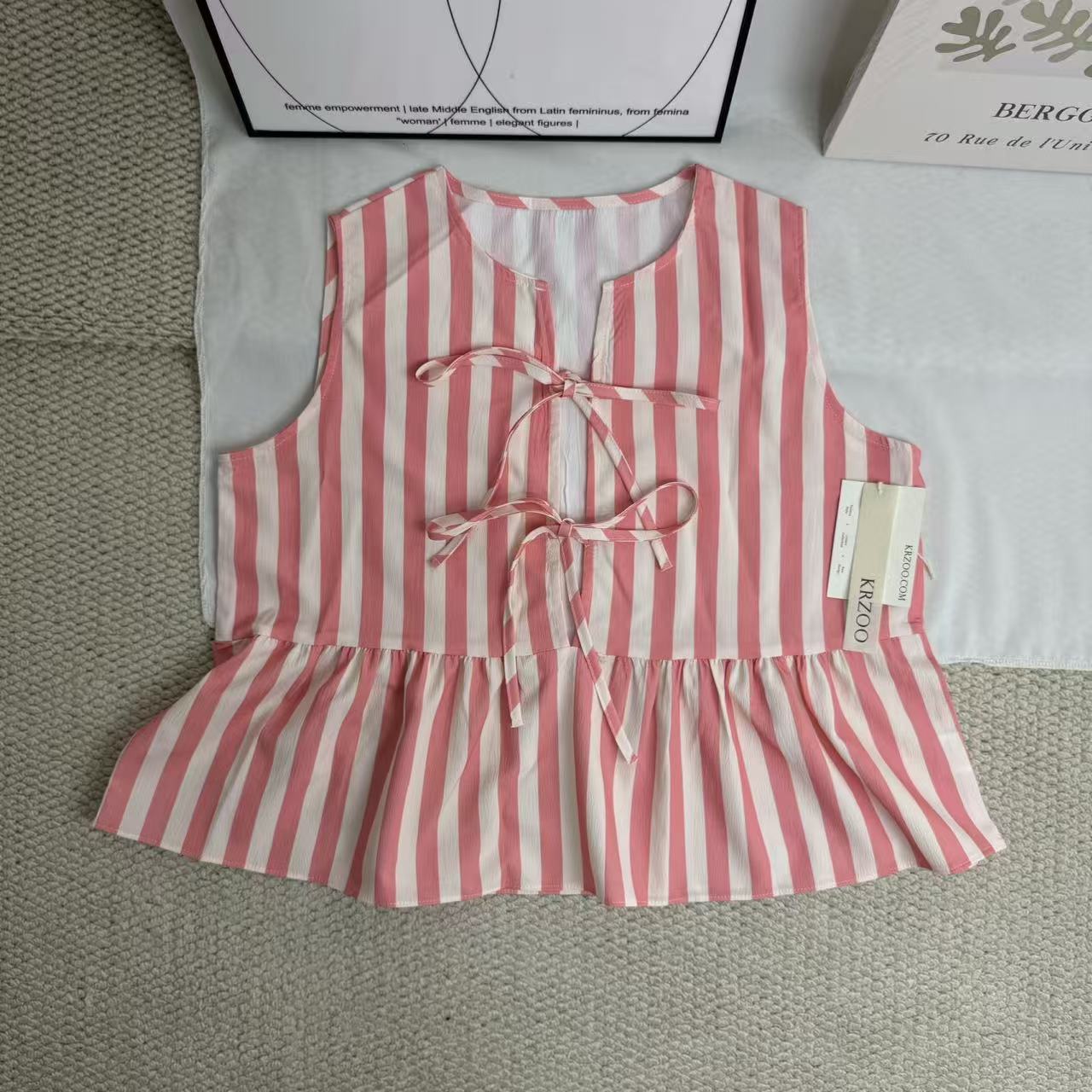 V-neck striped lace-up pants casual suit