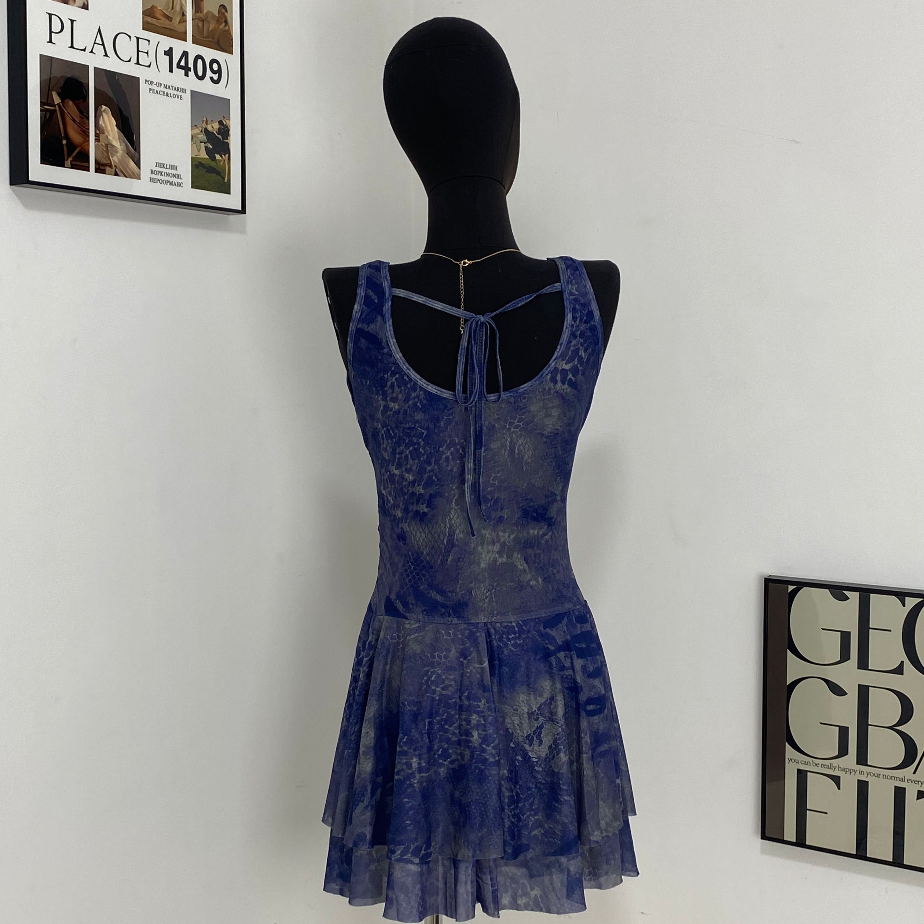 Street Hollow Print Halter Back Dress