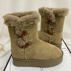 Shearling Horn-Buckled Snow Boots