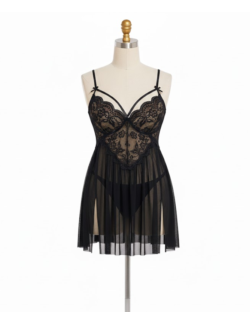 Plus Size Sexy Mesh Babydoll with Side Slit