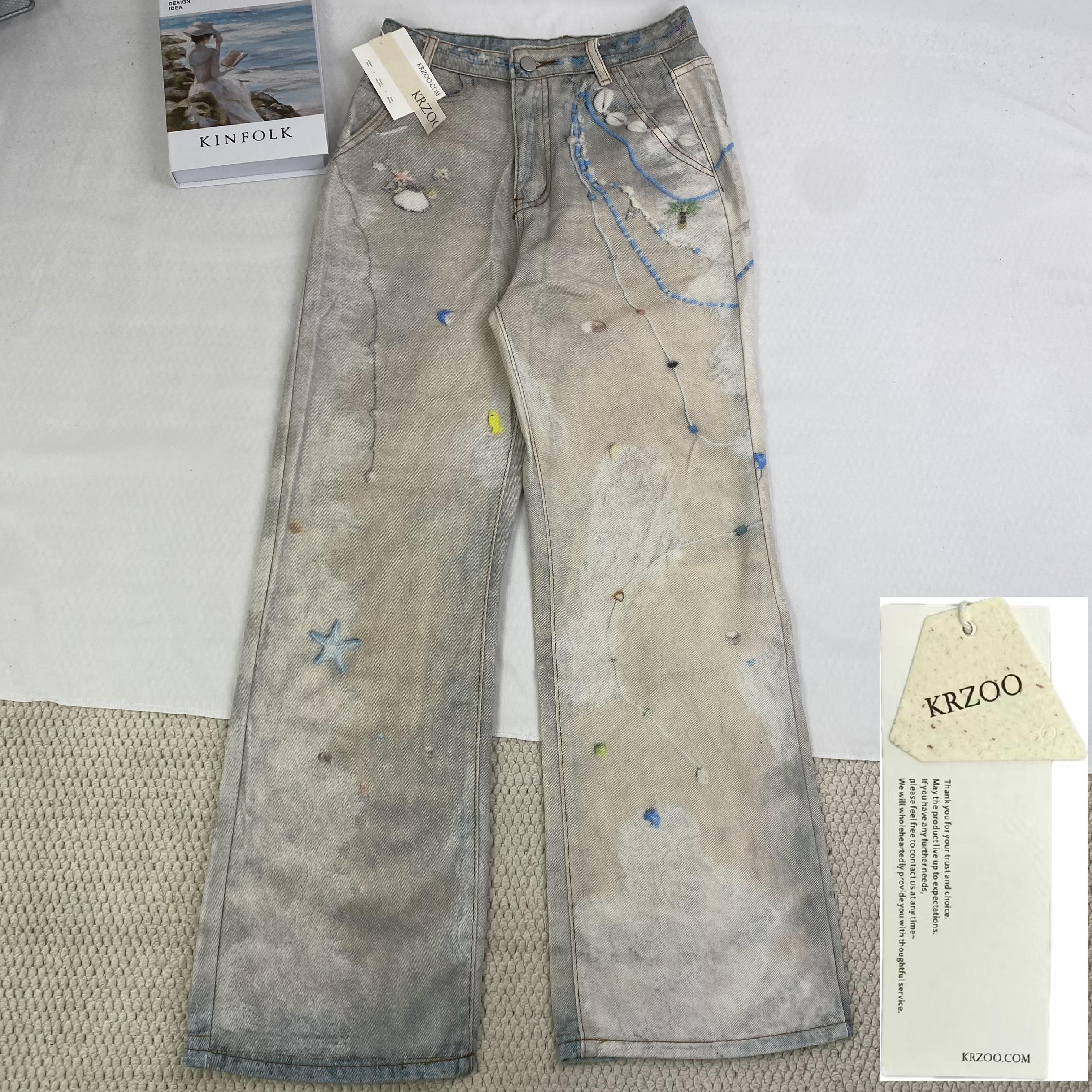 3D Printed Straight Wash Denim Pants