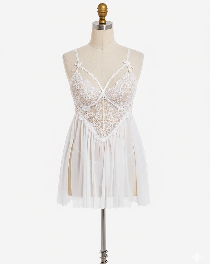 Plus Size Sexy Mesh Babydoll with Side Slit