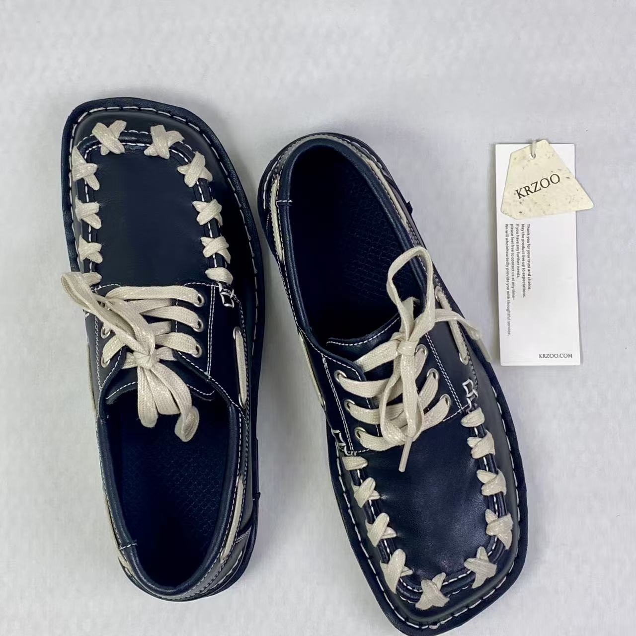 Retro woven design British style square-toe shoes