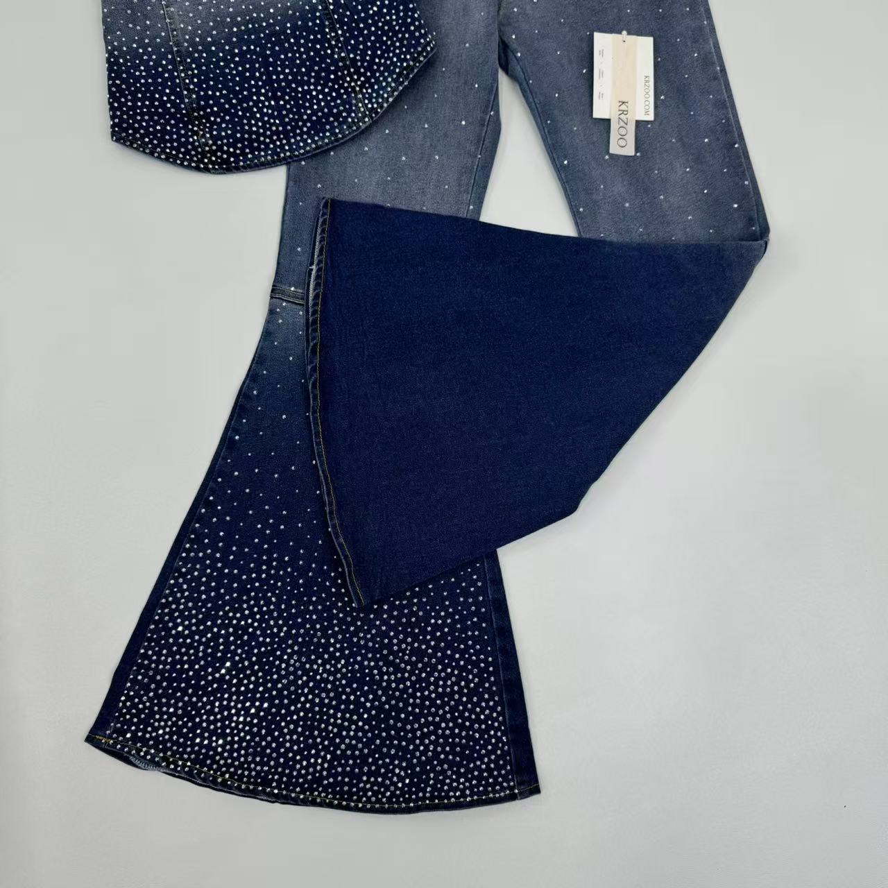 Stitched diamond topless flared jeans set