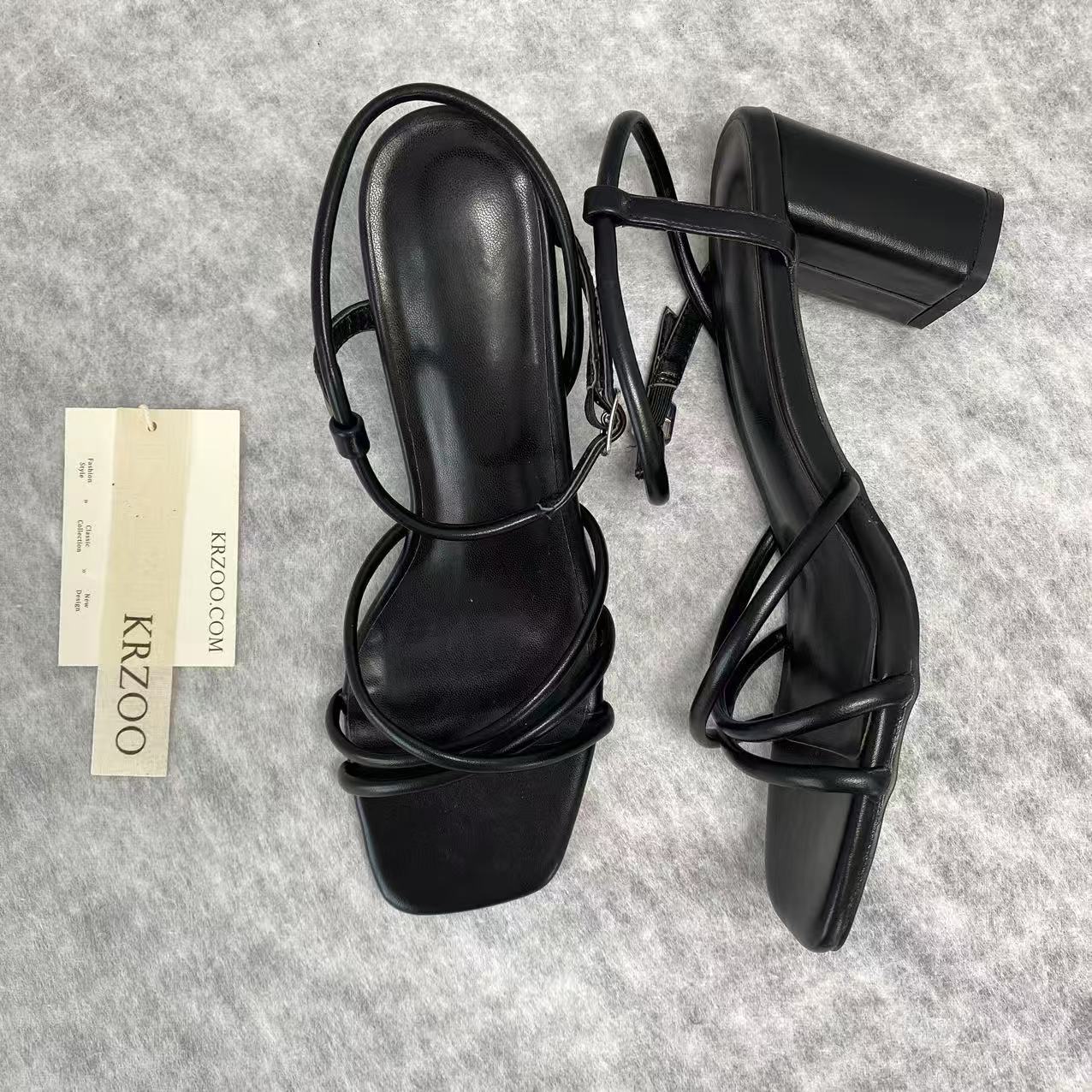 Round-toe cross-strapped high-heeled shoes