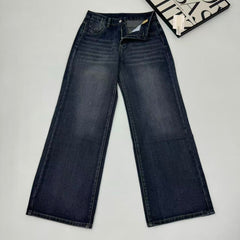 Retro blue water-washed mid-rise flared pants