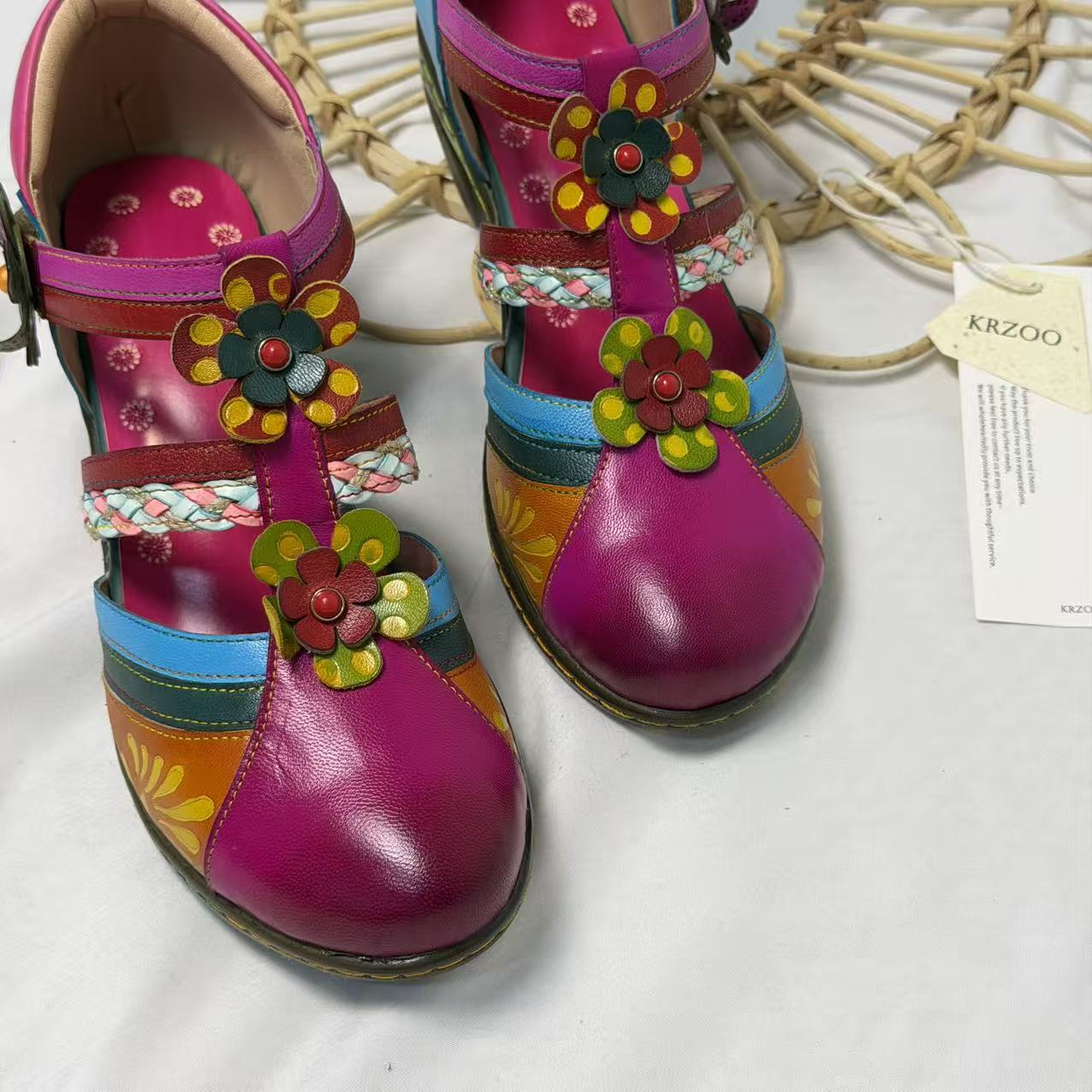 Floral color-block wedge heels