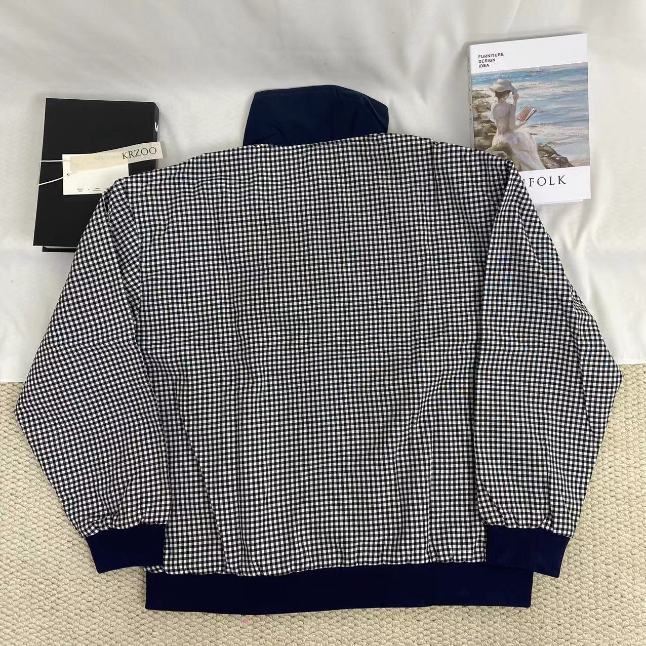 Color-Blocked Plaid Short Jacket