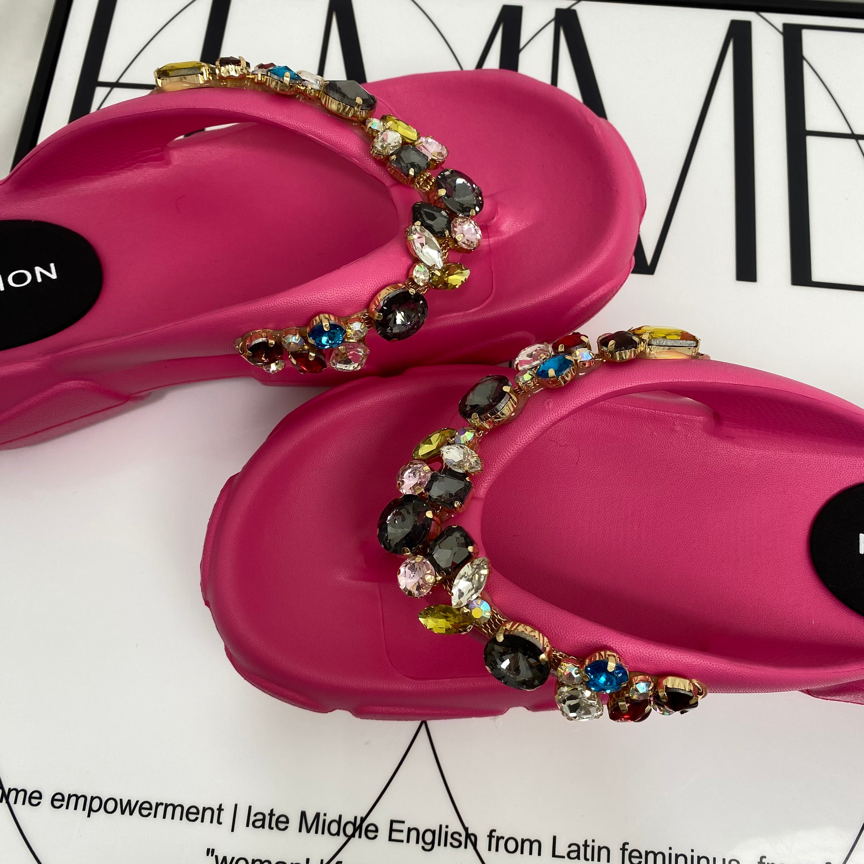 Thick-Soled Rhinestone Flip-Flops