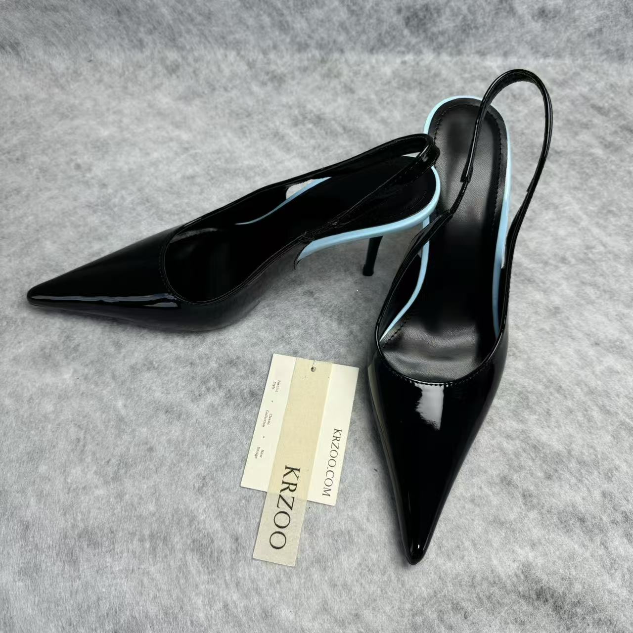 Leather upper low-heeled pointed-toe high-heeled shoes