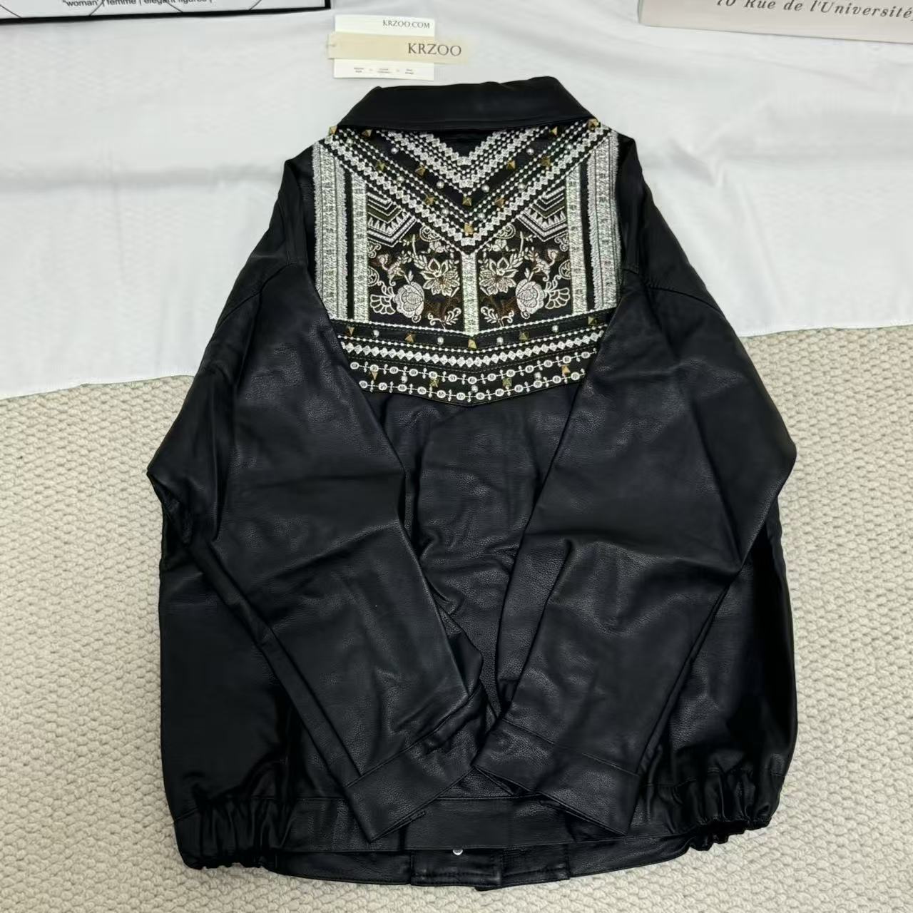 Cool Loose-Fit Biker Jacket with Embroidery