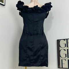 Herringbone Ruffle Off-Shoulder Dress