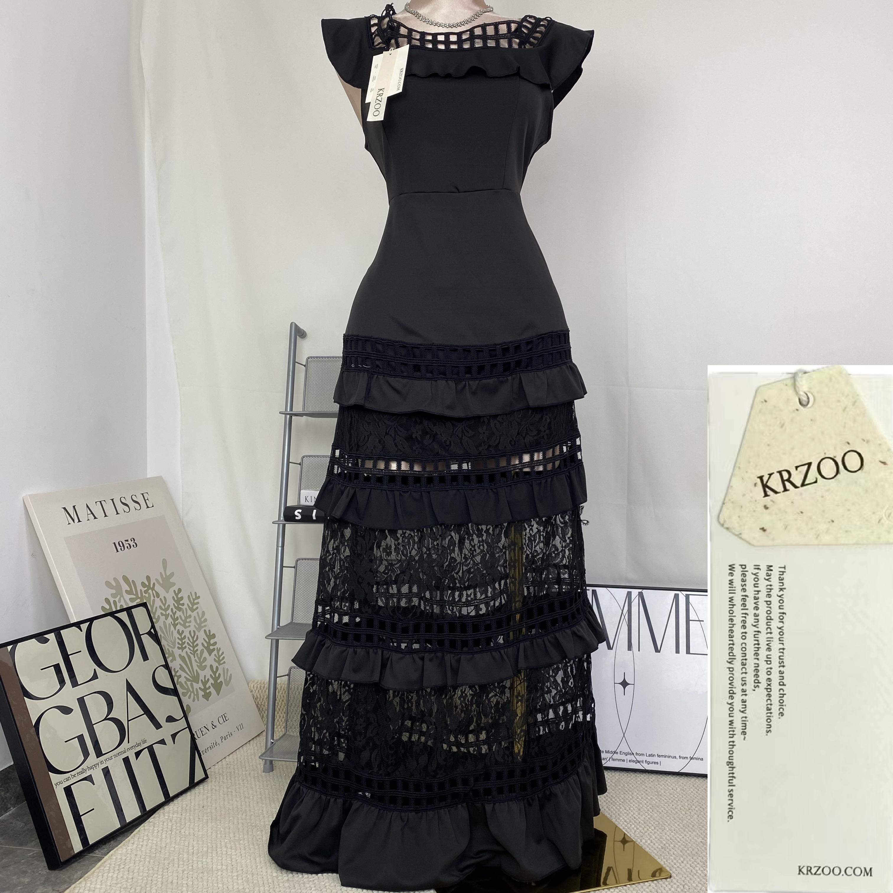 One-shoulder ruffled open-front dress