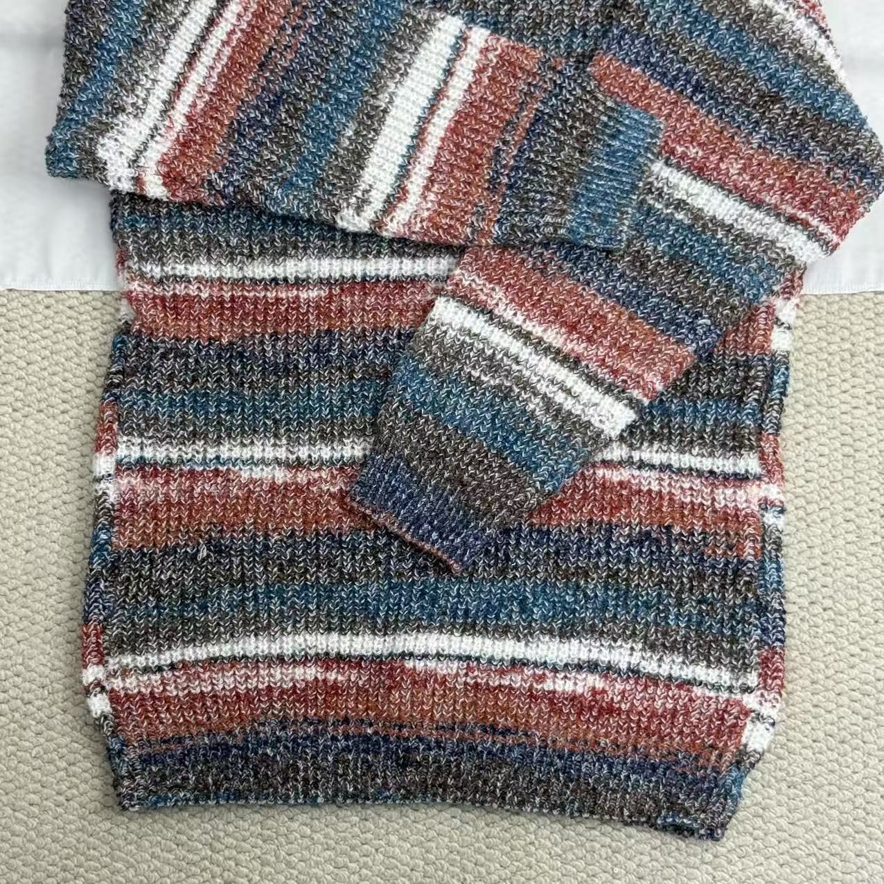 Gradient-Striped Crew-Neck Knit Sweater