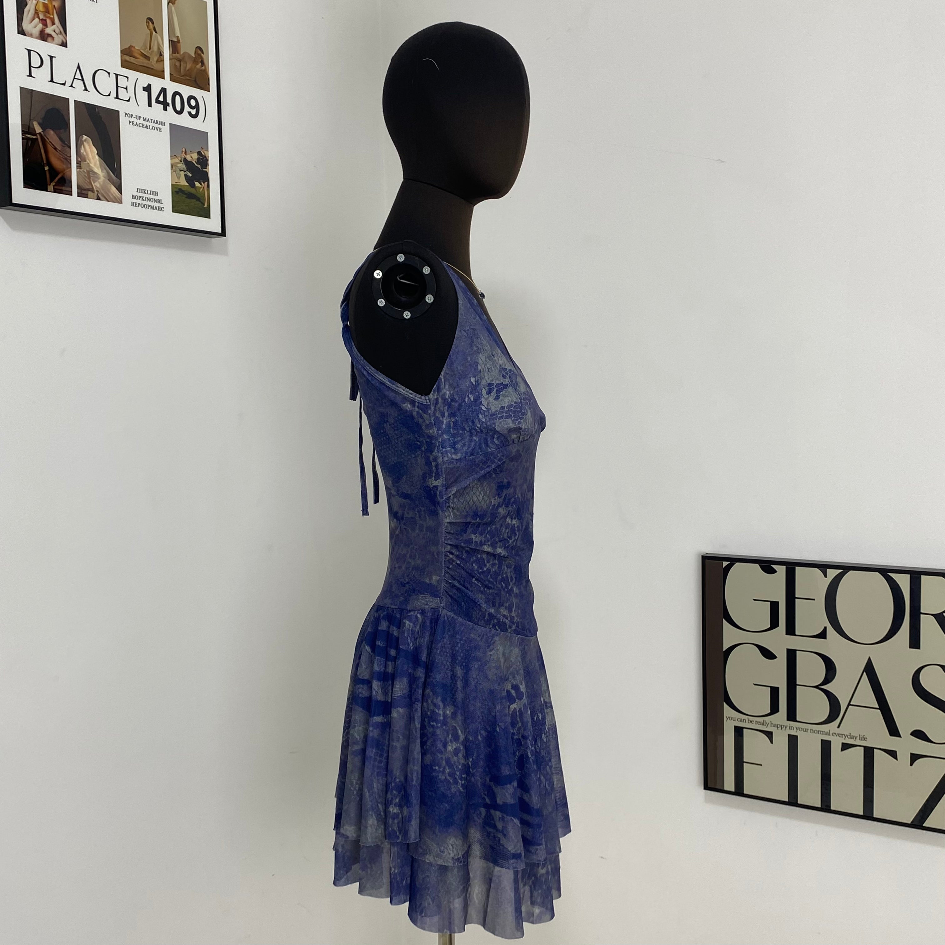 Street Hollow Print Halter Back Dress