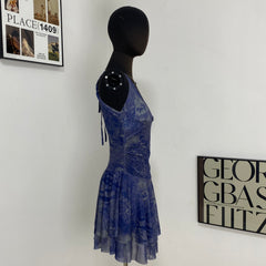 Street Hollow Print Halter Back Dress