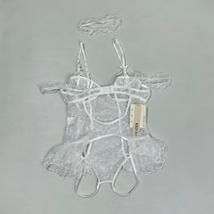 Backless and low-cut one-piece net-sheer uniform set