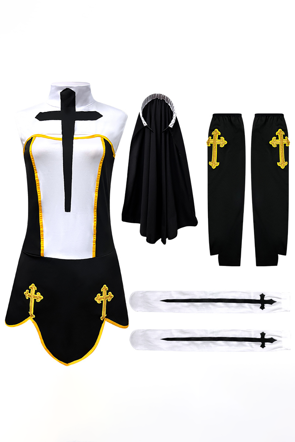 Cross Pattern High Neck Sleeveless Halloween Colorblock Mini Dresses-White