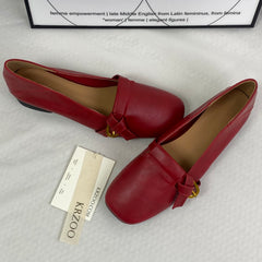 Red square-toe low-cut Mary Jane shoes