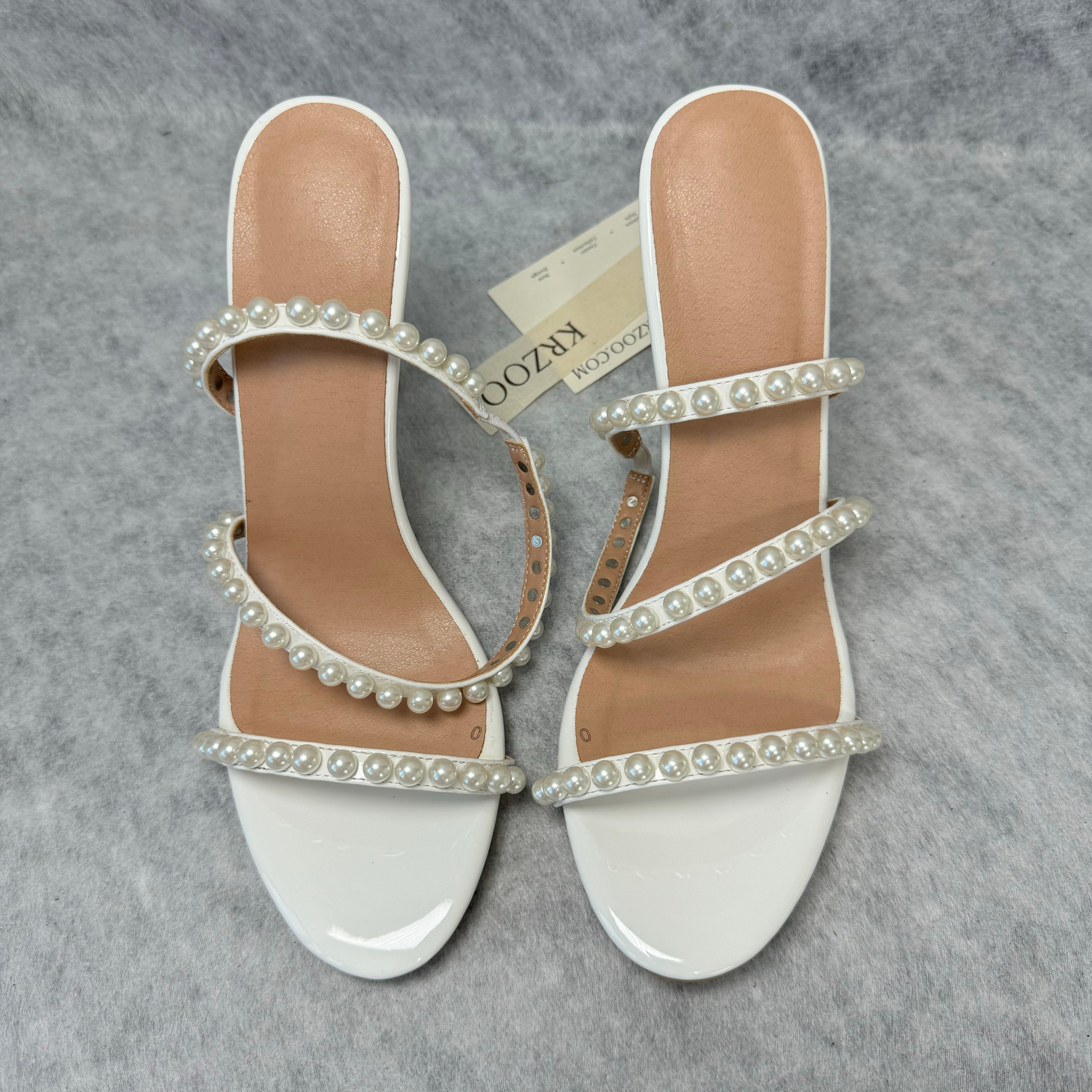 Open-toe rhinestone pearl high heels