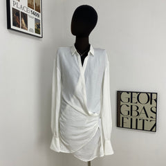 White Shirt And Deep V-Neck Dress