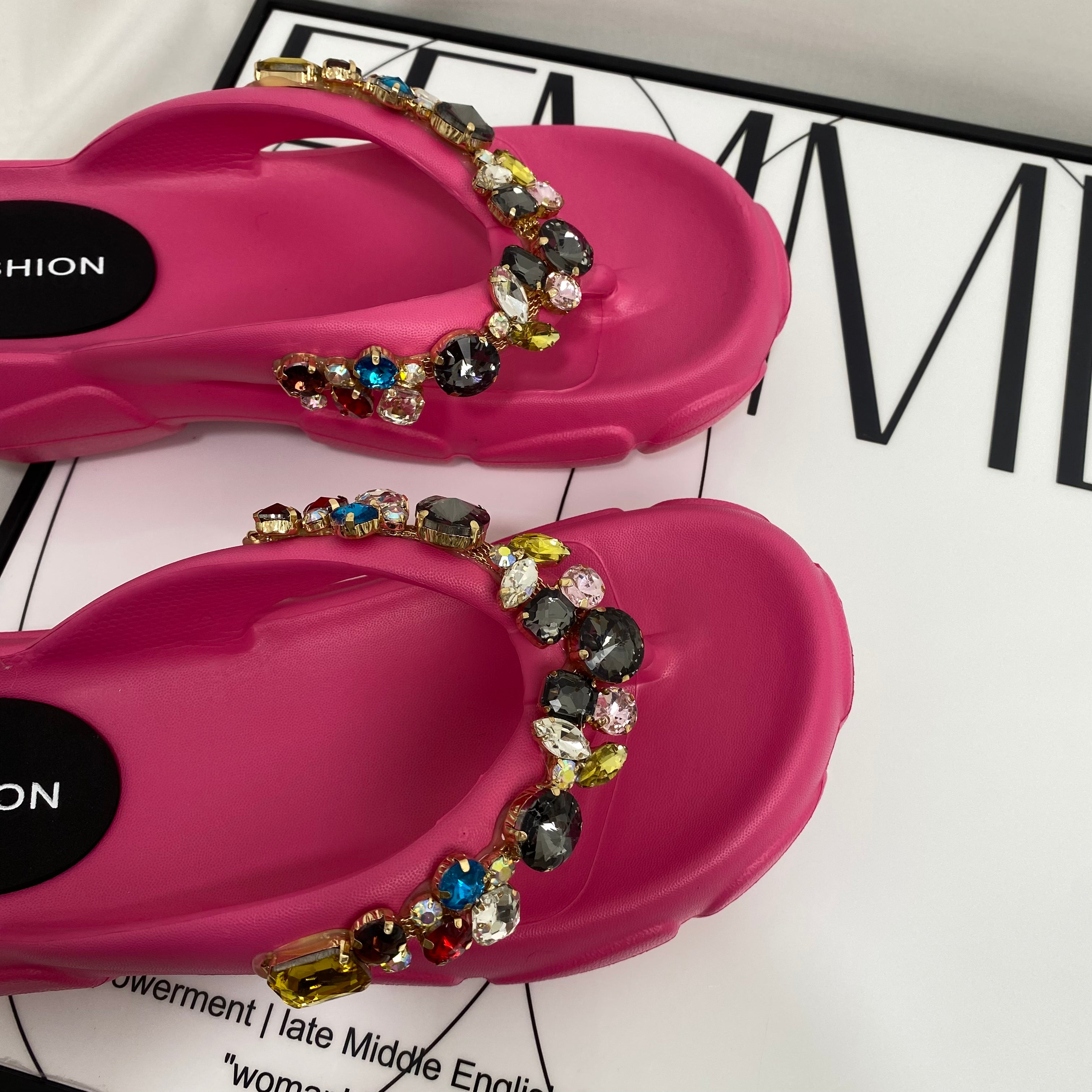 Thick-Soled Rhinestone Flip-Flops