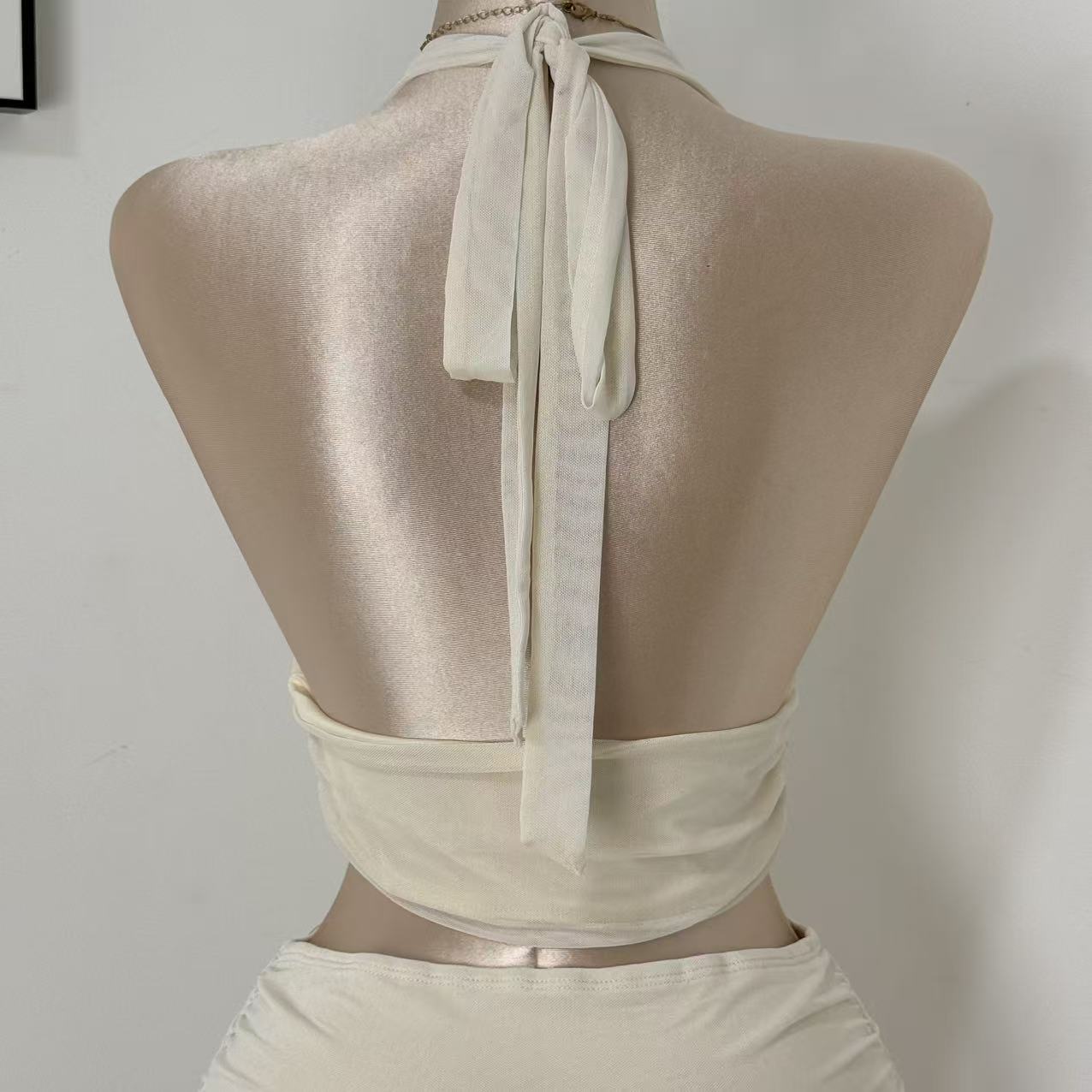 V-Neck Mesh Two-Piece Set