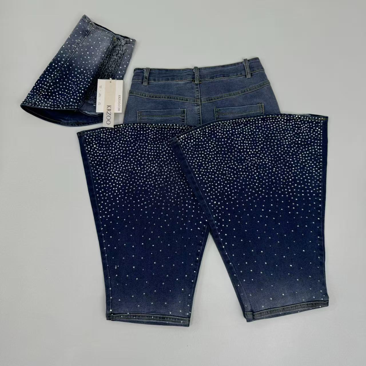Stitched diamond topless flared jeans set