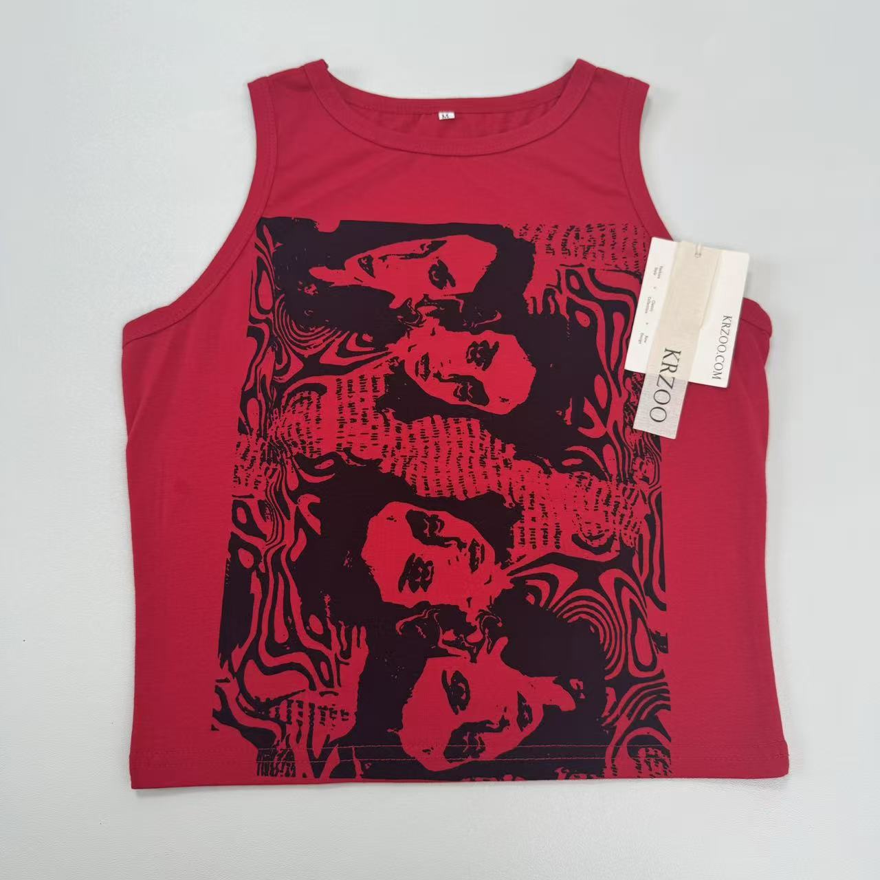 Printed short-sleeved sleeveless vest