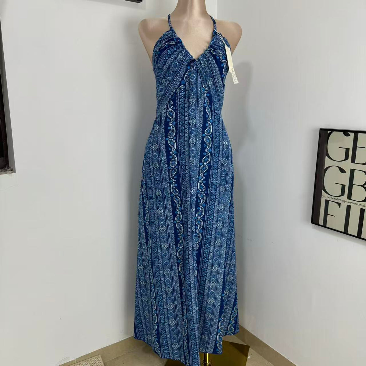 High-Waisted Printed Beach Dress