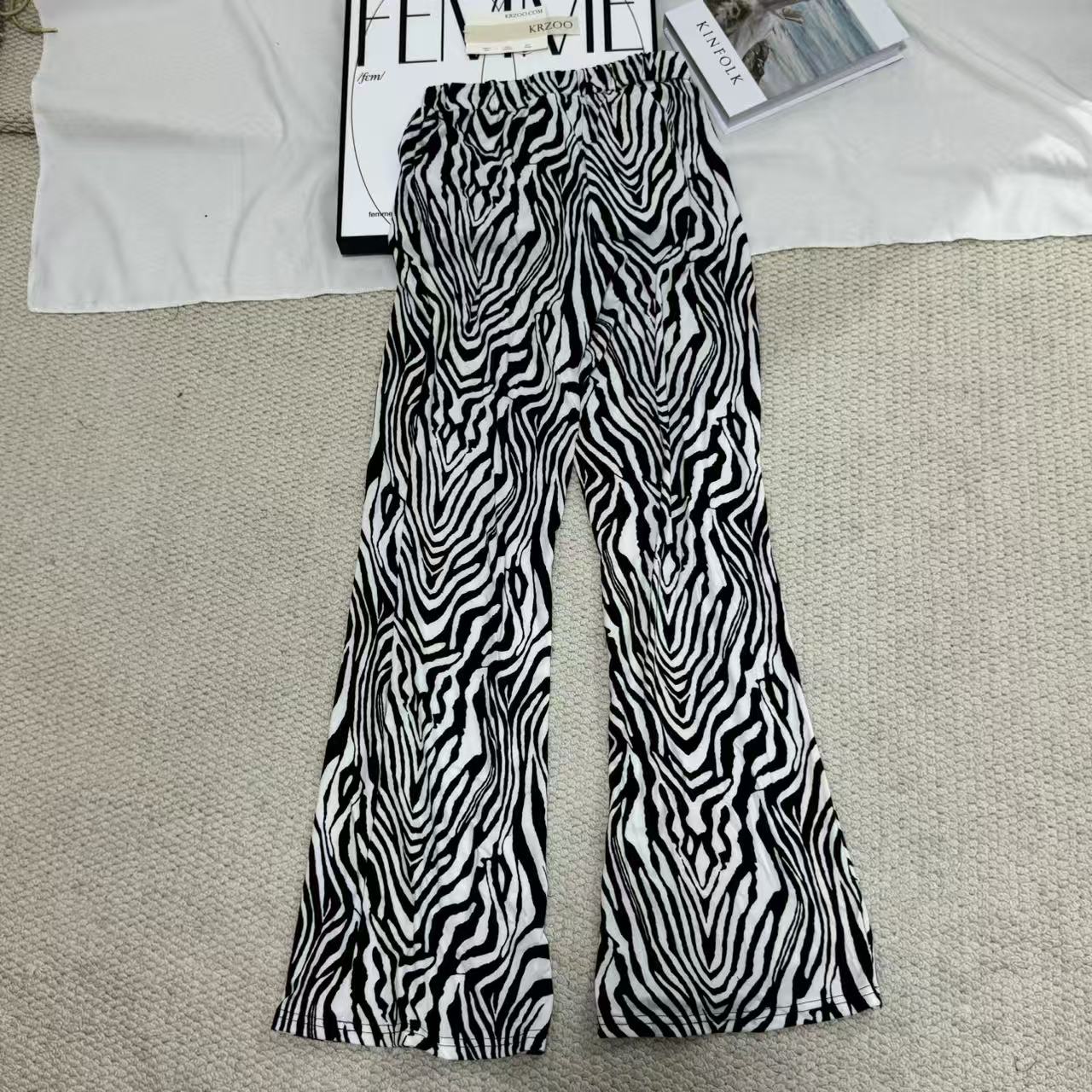 Printed Zebra-Print Straight-Leg Pants