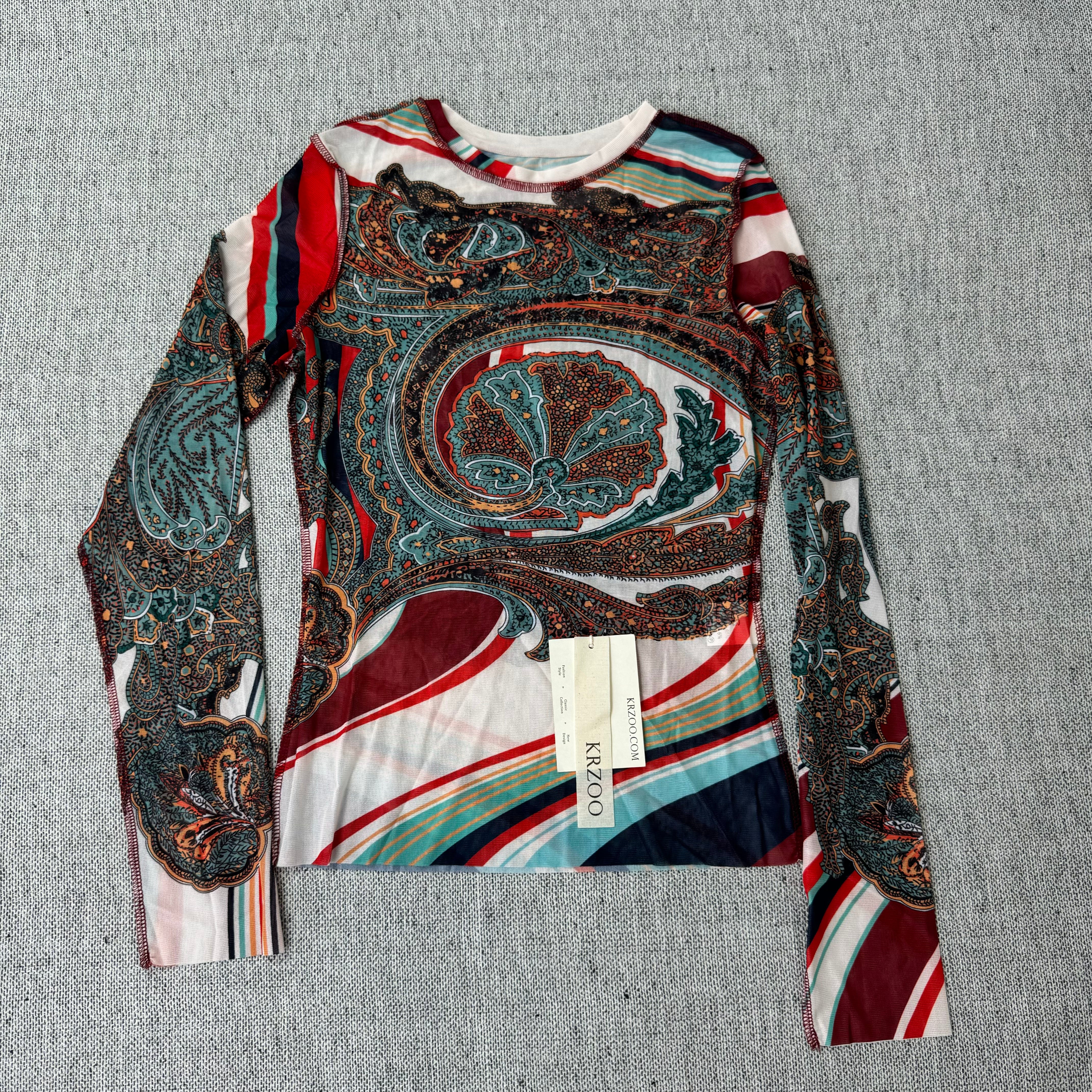 Half-collared long-sleeved chiffon fitted t-shirt