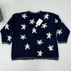 Dark blue star-patterned knitted sweater coat