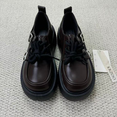Retro sponge cake platform low-heeled shoes