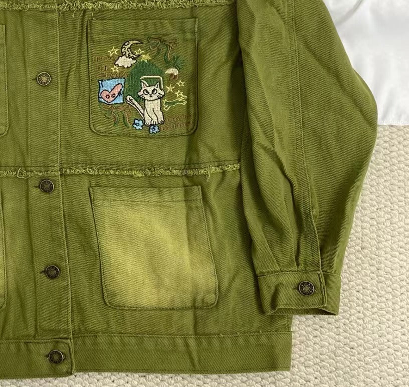 Embroidered Brushed Denim Jacket