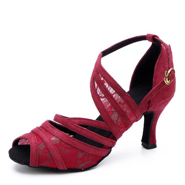 Women's Lace Suede Customized Heel Latin Shoes Ballroom Dance Shoes