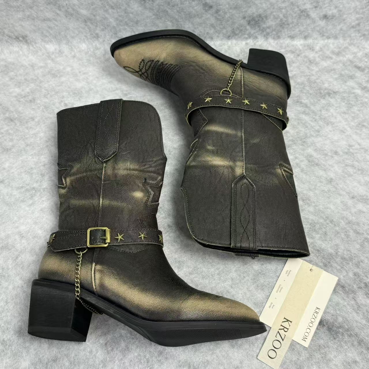 Painted and distressed western cowboy boots