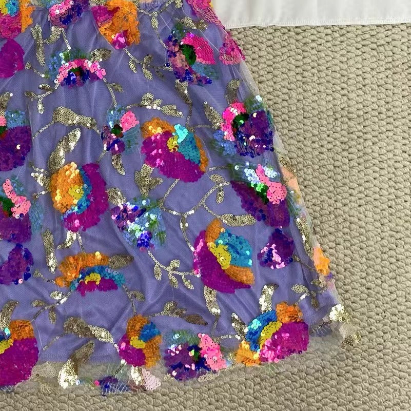 Deep V-Neck Sequined Mini Dress