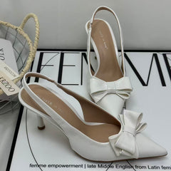 Pointed bow high-heeled shoes