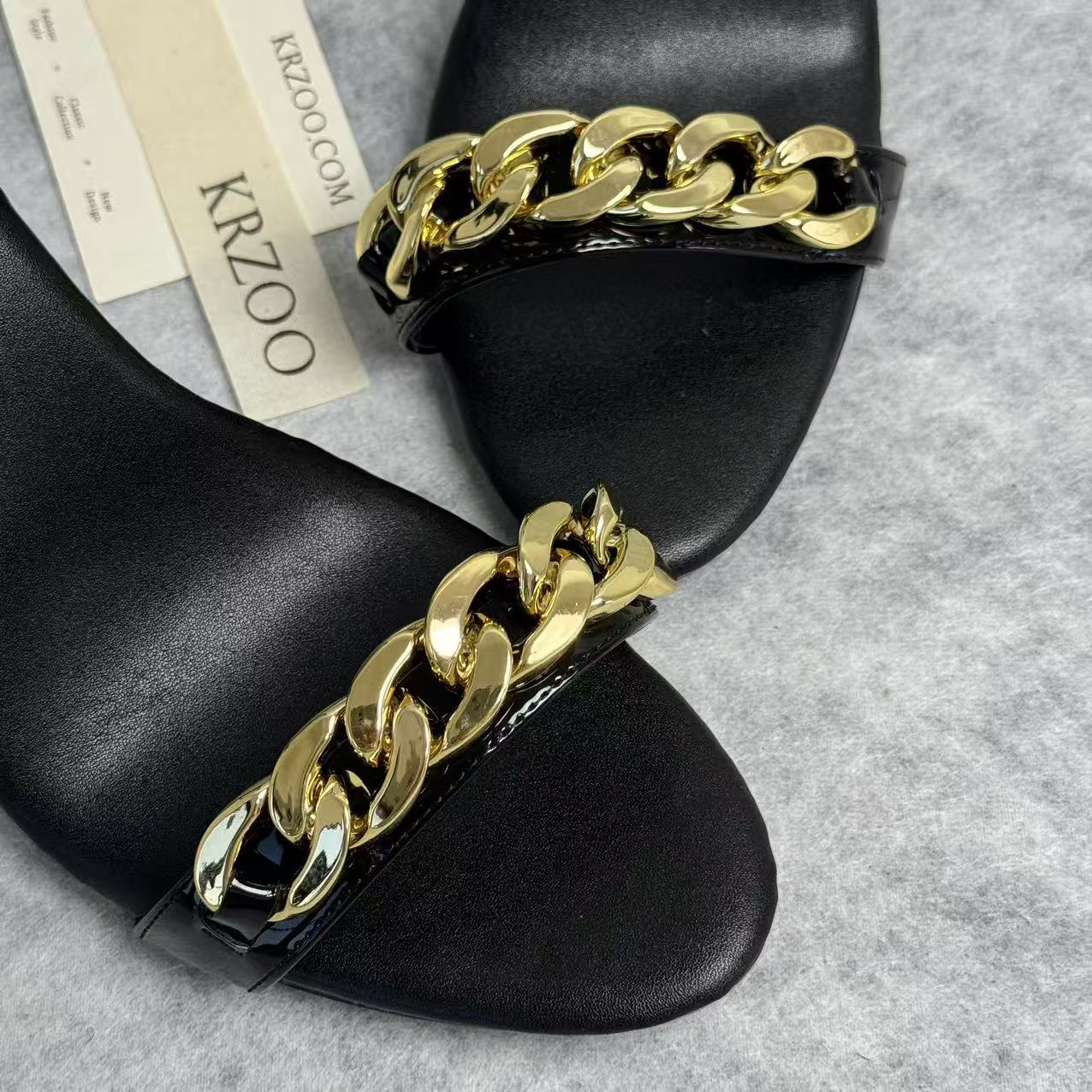 Transparent metal buckle thick heel ultra-high heel