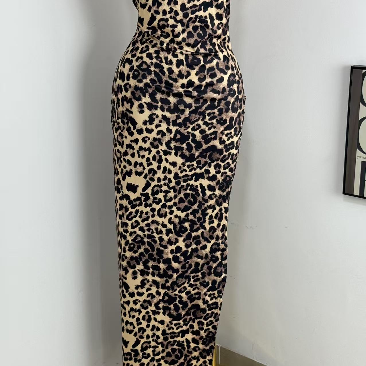 Irregular High-Slit Leopard Print Dress