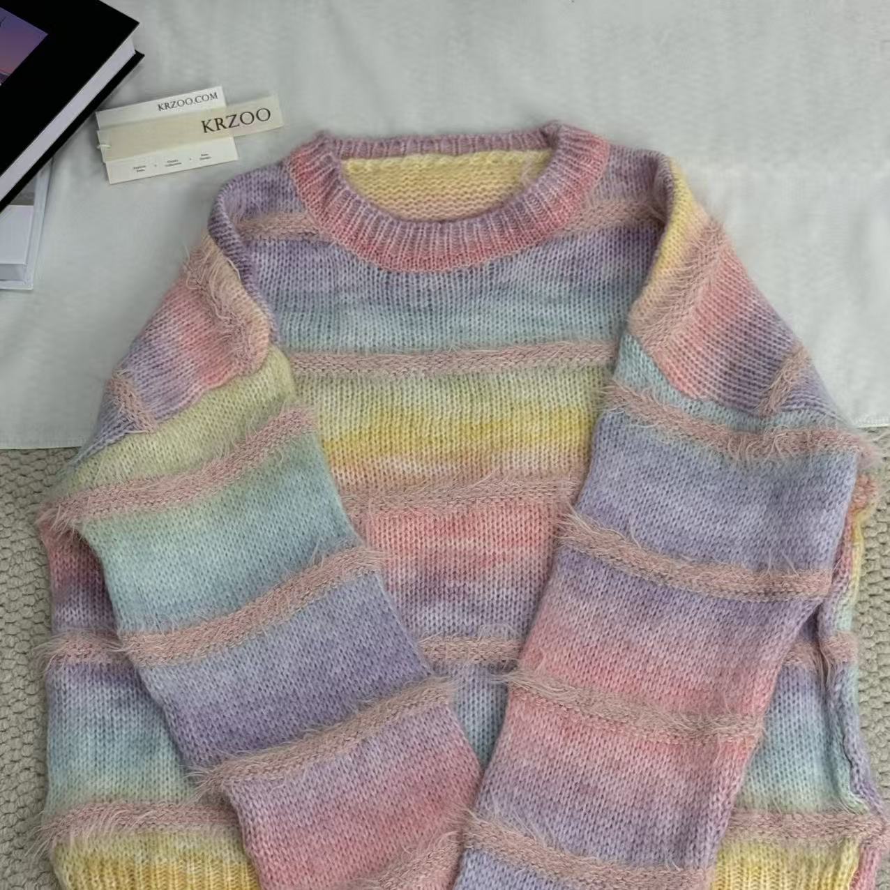 Gradient Striped Crew Neck Sweater