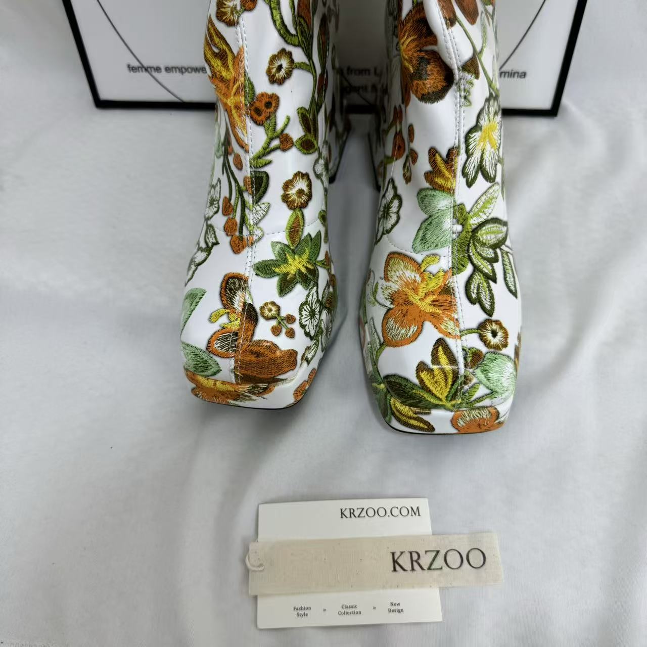Color-block Floral Knee-High Boots