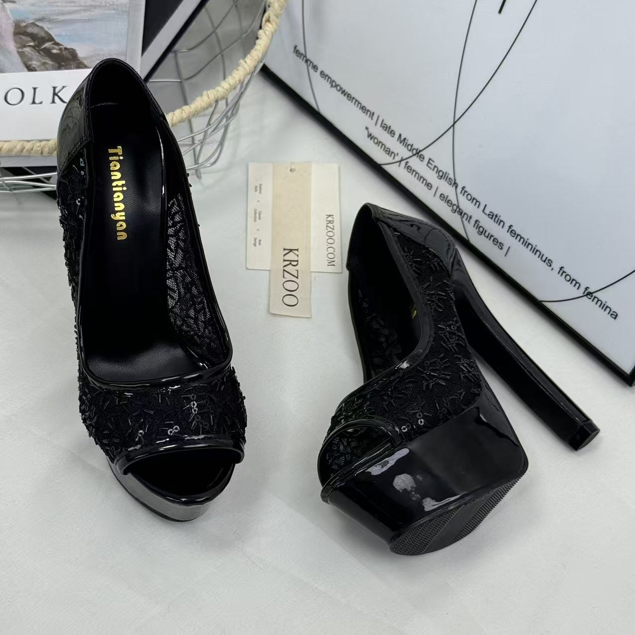 Lace open-toe stiletto heels