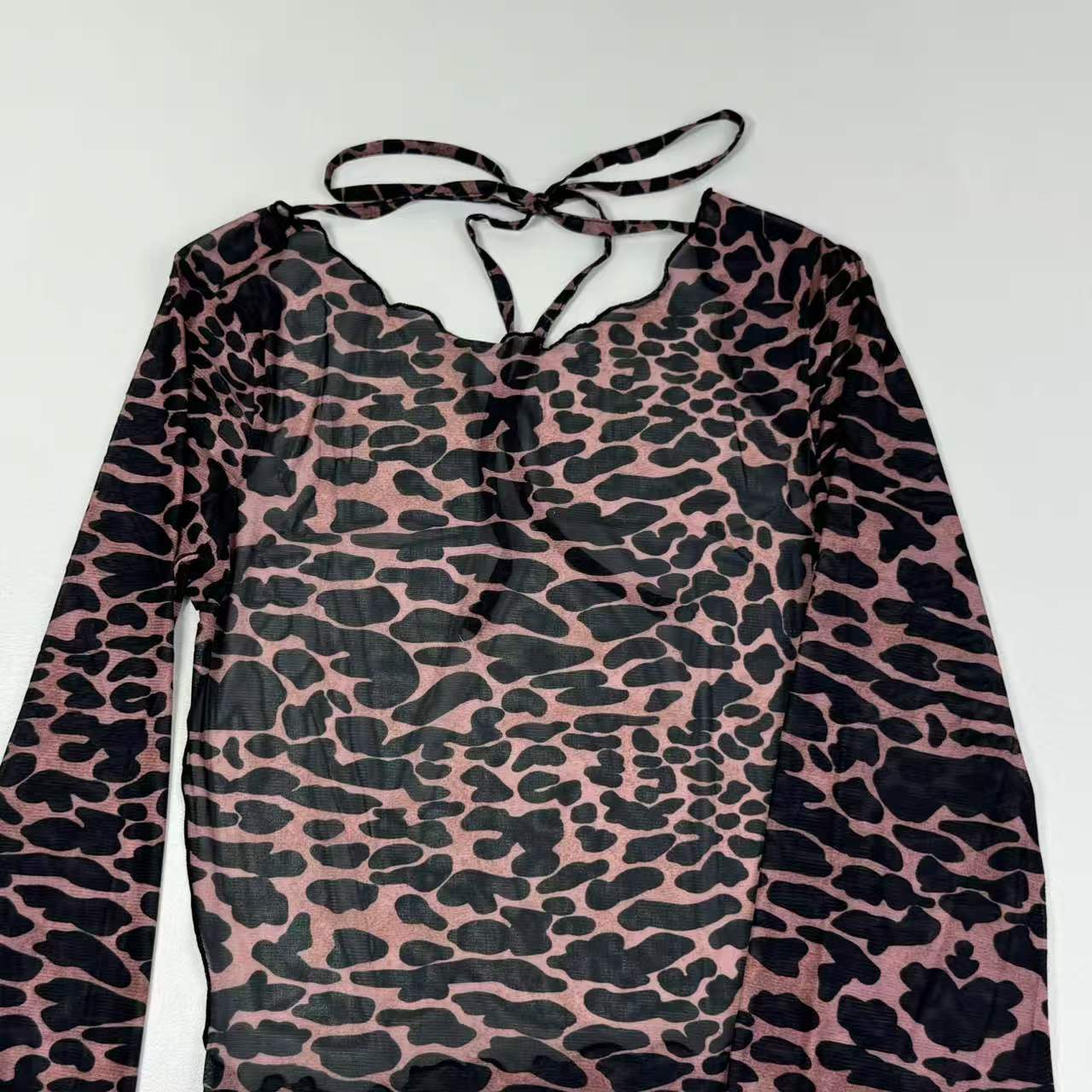 Leopard print mesh maxi strapless short dress