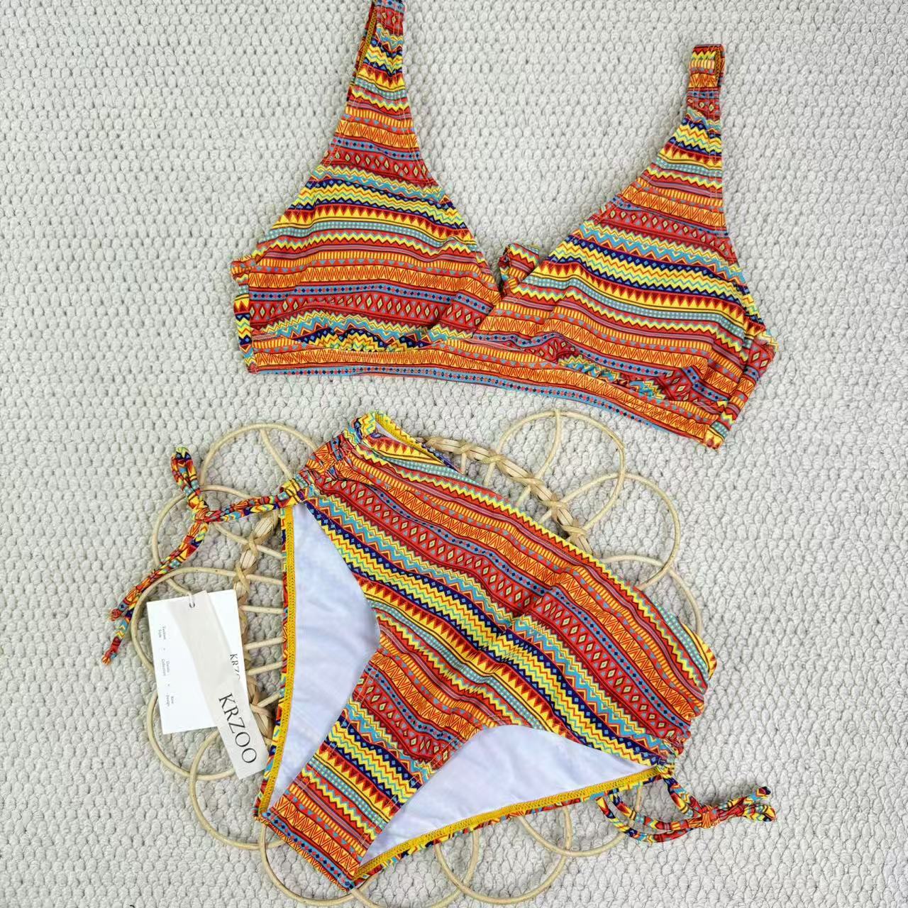 Colorful striped one-piece swimsuit