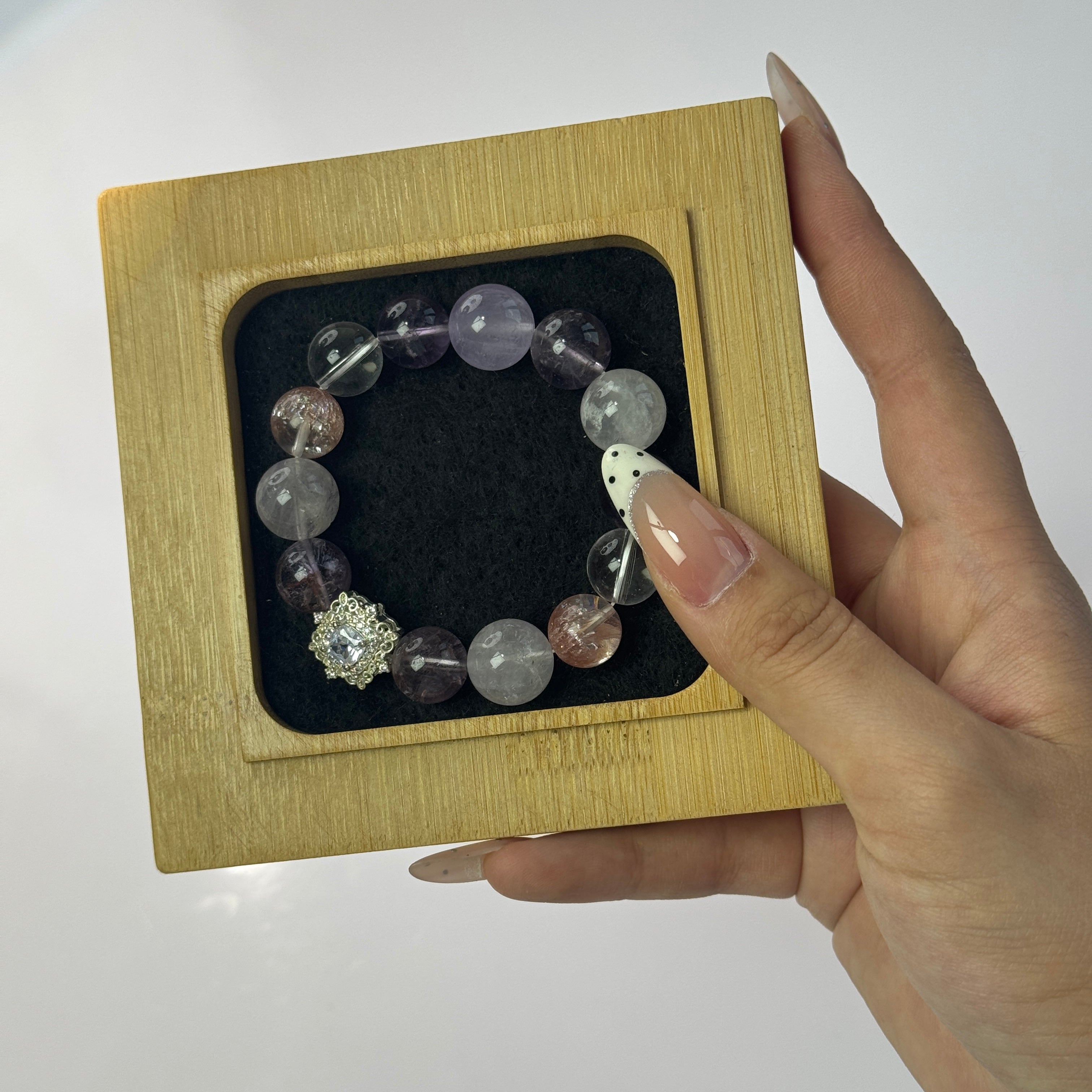 Mixed Purple Crystal Beaded Bracelet, Handmade Natural Stone Bracelet with Zircon Sun Charm