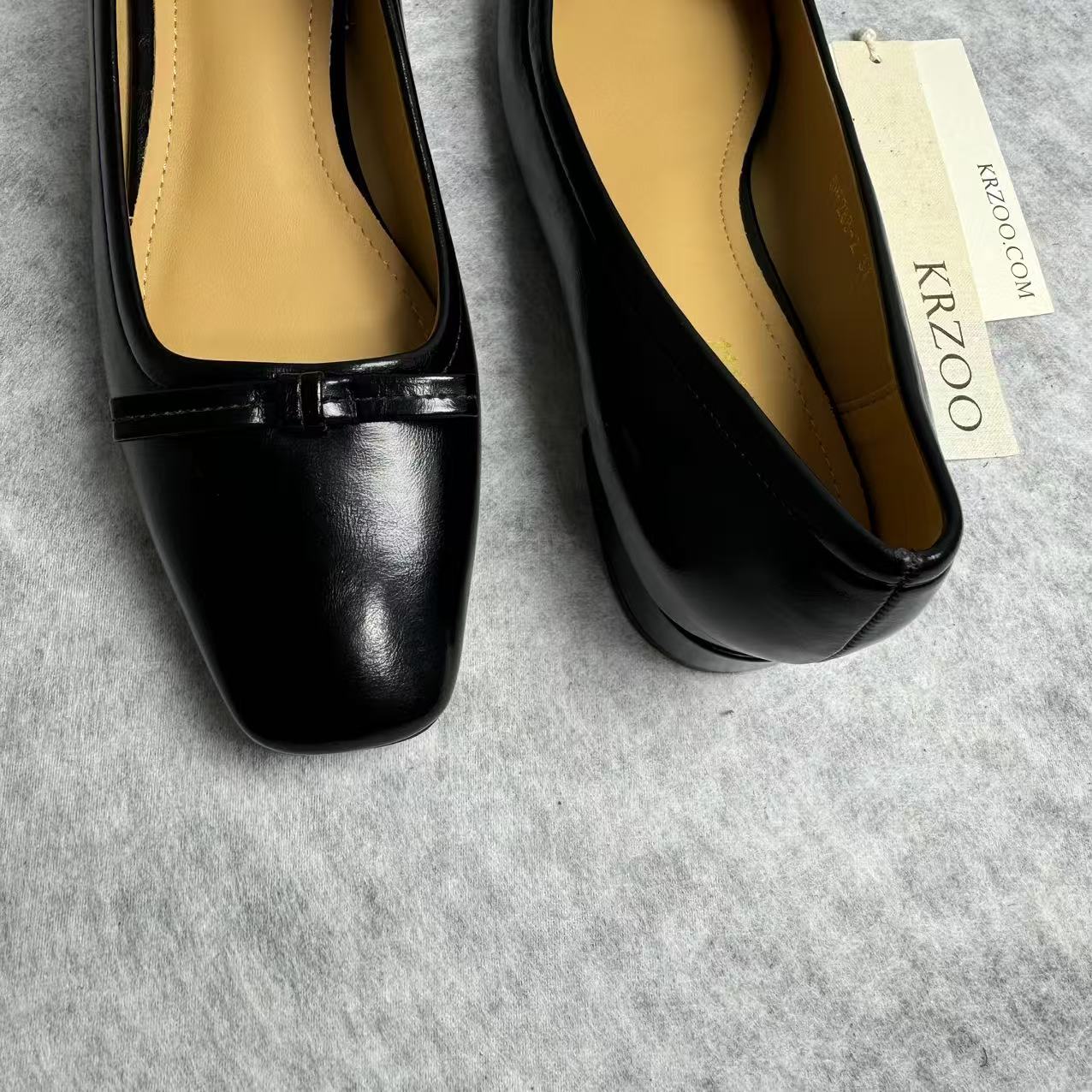 Square-toe low-cut soft leather shoes