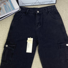 Washed multi-pocket straight-leg work pants